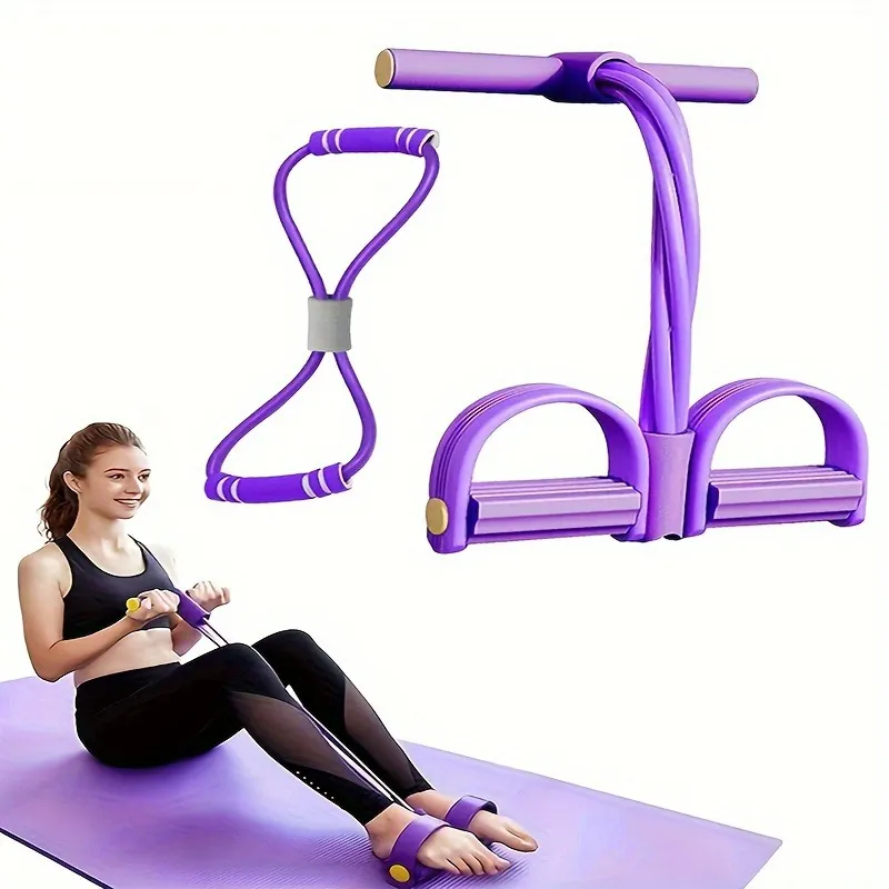 Multi-Function Resistance Band Set – Arm & Leg Pull Rope with Foot Pedals, Ab Roller Core Trainer, Full Body Home Gym Equipment